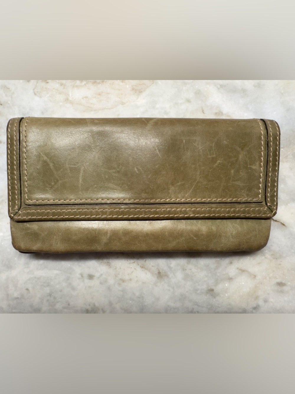 Fossil Olive Green Leather Foldover Wallet